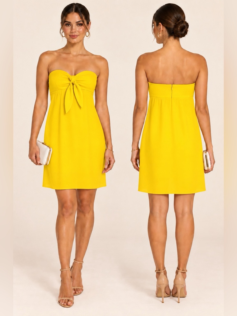 Tory Burch Jada Yellow Silk Strapless Empire Waist Bow Dress Size 6